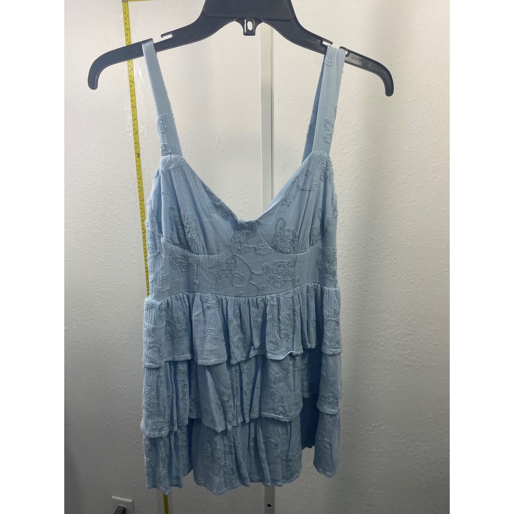 Altard State Light Blue Floral Embroidered Tiered Ruffle Babydoll Camisole Top